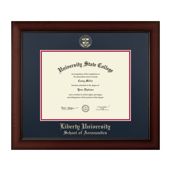 Framerly - Liberty Aeronautics Diploma Frame with Navy and Red Mat