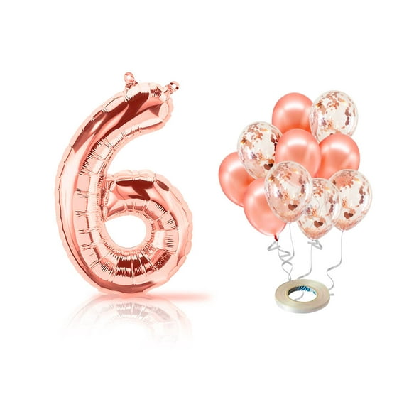 PARIS PRODUCTS - 6th Birthday Rose Gold Balloons & #6 Mylar Balloon, 6th Birthday Party Supplies, 6th Birthday Decorations for Girls, 6th Bday Decor