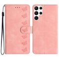 thumbnail image 1 of SaniMore Case for Samsung Galaxy S23 Ultra 6.8" 2023, [Card Slots + Cash Pocket] Removeable Wrist Strap PU Leather Embossed Butterfly Flip Kickstand Magnetic Clasp Full Body Protective Shell, Pink, 1 of 9