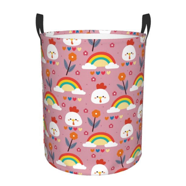 Fotbe Cartoon Chicken Cesto de Ropa con Asas, Cesto Impermeable de Gran Capacidad, Bolsa de Lavado para Dormitorio, Cesto de Ropa con Ruedas y Asas-Small