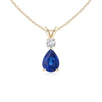 ANGARA Natural Blue Sapphire Teardrop Pendant with Diamond in 14K Yellow Gold for Women (Size-7x5mm) | September Birthstone, Anniversary, Jewelry Gift for Women | Natural Blue Sapphire Necklace
