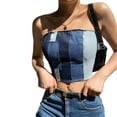 thumbnail image 1 of Women‘s Strapless Tube Top Patchwork Denim Chest Wrap Vest Bandage Backless Bandeau Streetwear, 1 of 6
