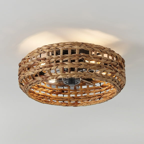 JONATHAN Y Archer 20.25" 4-Light Coastal Bohemian 6-Speed Metal/Seagrass Mobile-App/Remote-Controlled Lantern LED Ceiling Fan, Brown/Black