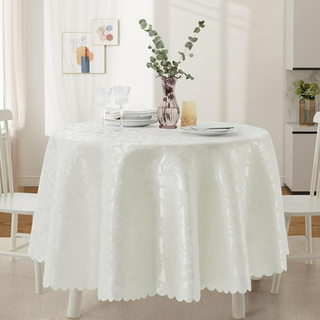 

XIACOCO-Wave Damask White Satin Round Tablecloth 60 X60 ，Round Tablecloth Stain Resistant Wrinkle Free Silkly Soft Table Cloths For Dining Room Indoor And Outdoor Use