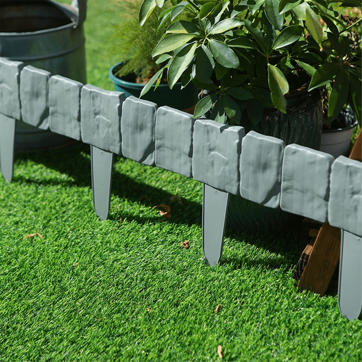 40PCS Garden Fence Imitation Stone Plant Support Stake Outdoor Landscape Edging Decorative Border,A PVC Imitation Stone Gray