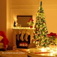 thumbnail image 2 of Pre-lit Christmas Tree, 6.5FT Pencil Artificial Xmas Tree with 708 Branch Tips, 250 LED Lights, Folding Metal Stand, Green, 2 of 7
