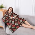 thumbnail image 5 of Oversized Wearable Blanket Hoodie,Brown Skull Rose Pattern Sherpa Blanket Hoodie with Super Pockets,Super Warm Fuzzy Pullover for Women & Men, 5 of 6