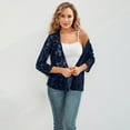 thumbnail image 4 of UTSJKR Women's Lace Cardigan 3/4 Sleeve Open Front Crochet Sheer Shrugs Floral Hollow Dressy Casual Plus Size Coverups Dark Blue XXXL, 4 of 6