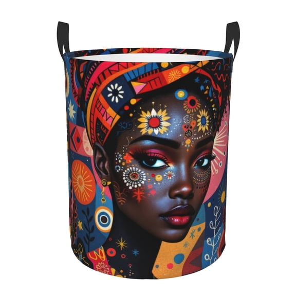 African-American Women's Printed Laundry Basket - Portable Storage Basket, Sturdy Handle, Oxford Fabric, Foldable, Suitable for Bathroom Decoration and Accessories, Bathroom Organization and Storage