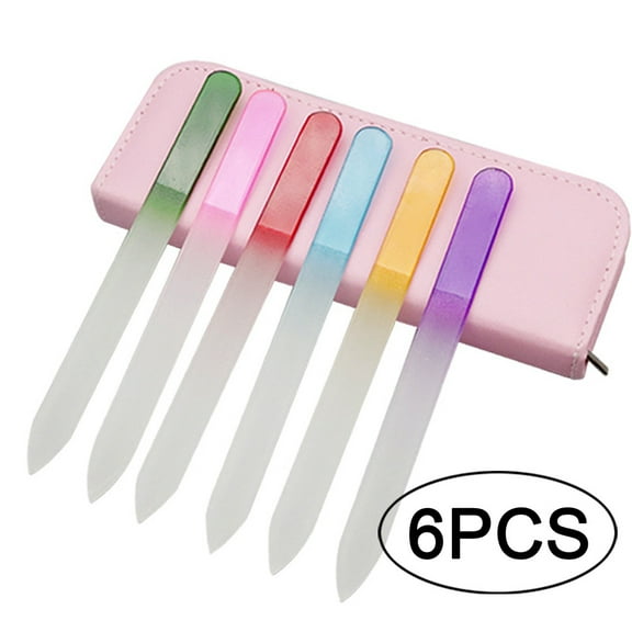 6PCS Glass Nail File Set with PVC Case, Double-Sided Nail Care Tool, Professional Nail Buffer for Smooth Nails