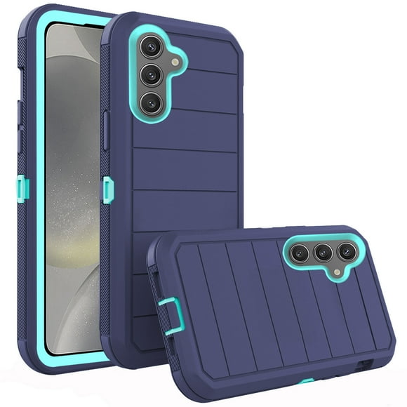 Asuwish Compatible avec Samsung Galaxy S24 FE 5G Étui de Téléphone Hybride Robuste Antichoc Rigide Protecteur Antichute Corps Complet Robuste Étui Mobile Cellulaire pour S 24 EF AI S24FE 24S Femmes Hommes Bleu