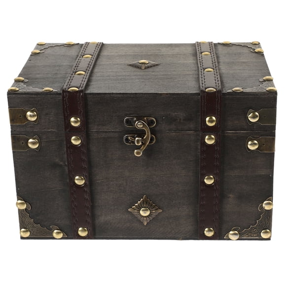 Coffre au Trésor de Pirate en Bois Boîte de Rangement en Bois Multifonctionnelle Boîte Décorative en Bois