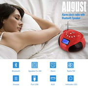 August SE20 – Mini Bluetooth MP3 Stereo System – Portable Radio with Powerful Bluetooth Speaker- FM Alarm Clock Radio