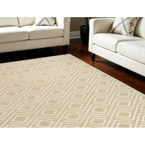 7' X 9' Tan Geometric Area Rug