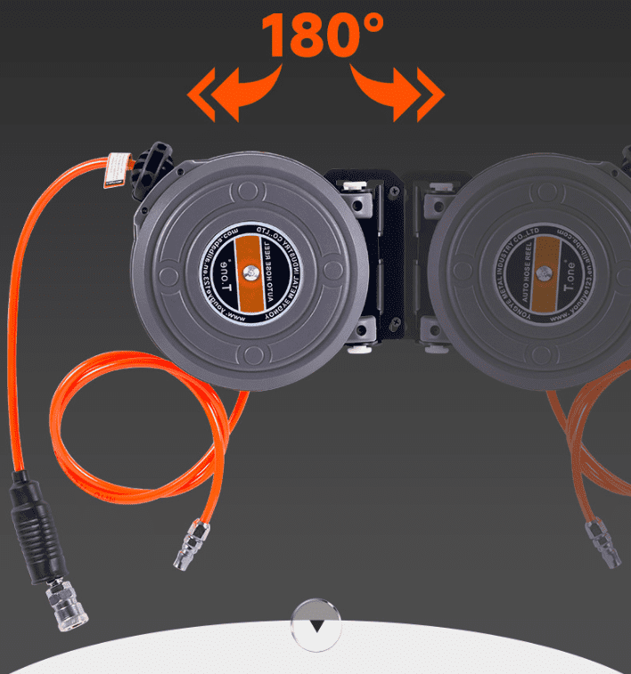 236.22in Retractable Air Hose Reel - Auto-Rewind, Rotating Bracket, Quick Connector, 182° Swivel Clamp, Commercial Grade Wall-Mounted for Air Compressor & Car Repair