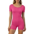 thumbnail image 5 of Yigetop Combinaison de Sommeil Extensible Col Rond Manches Courtes Côtelée Ajustée Confortable Quotidienne Décontractée Maison & Extérieur Pyjama Combinaison Rouge G, 5 of 5