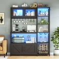 thumbnail image 6 of Bakers Rack for Kitchens with Charging Station & LED Lights, 6-Tier Microwave Stand with Storage Cabinets and Spacious Desktop, Coffee Bar with 8-S Hooks and Goblet Holder, Black, 6 of 6