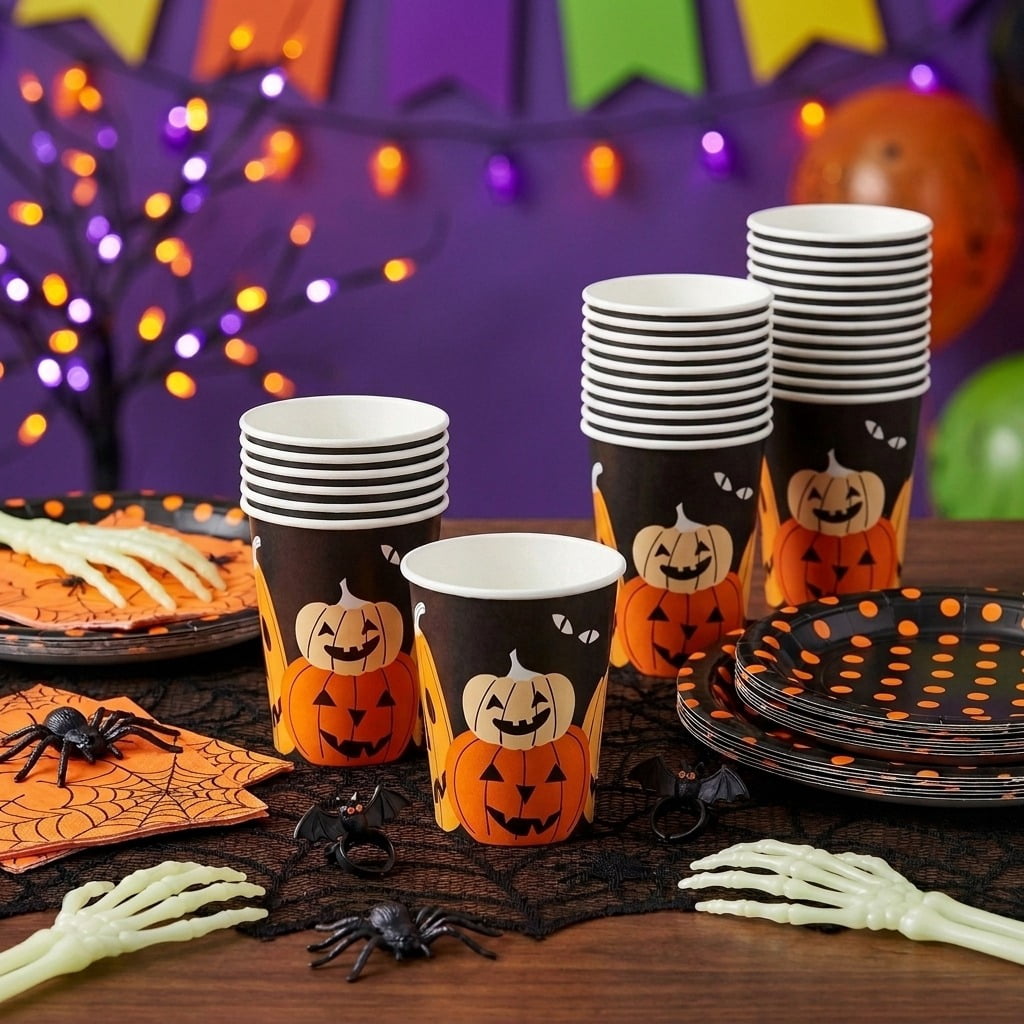 Jack-o'-Lantern Disposable Paper Cups, Multicolor, 9 oz, 8 Count, Halloween by Way To Celebrate