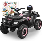 Joywhale 12V 2 Seater Kids Ride on ATV Car Battery Powered Electric Quad for Kids Ages 3-8, with DIY Sticker, 7AH Battery, Metal Suspension, Bright Headlights, Music, FM, Rear Pedal & Backrest, Pink