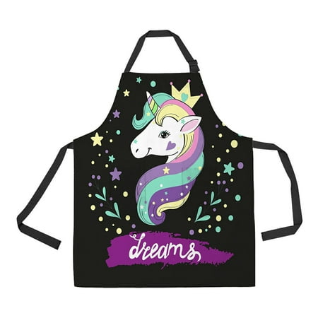 

ABPHQTO Unicorn Pop Art On The Black Apron Home Kitchen Apron with Pockets