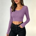 thumbnail image 6 of Stamzod Fitted T Shirts for Women Fashion U Neck Long Sleeve Crop Tops Casual Knit Ribbed Basic Tees, 6 of 8