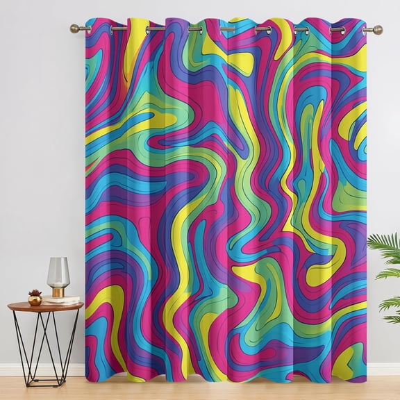 Psychedelic Curtains For Bedroom - Colorful Psychedelic Blackout Curtains, Swirl Abstract Window Curtains, Boho Bohemian Trippy Home Decor Curtains42"W x 63"L (Pack of 2)