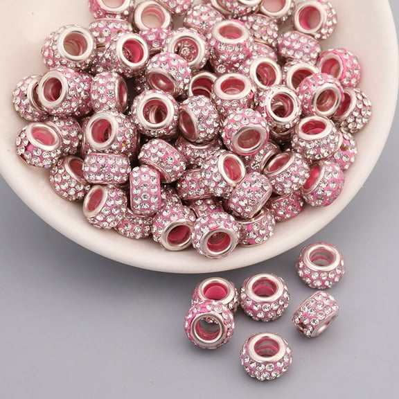XmhyTop-A 100Pcs Spacer Beads 12mm Crystal Rhinestone for Jewelry Making Loose Beads for Bracelets-Pink
