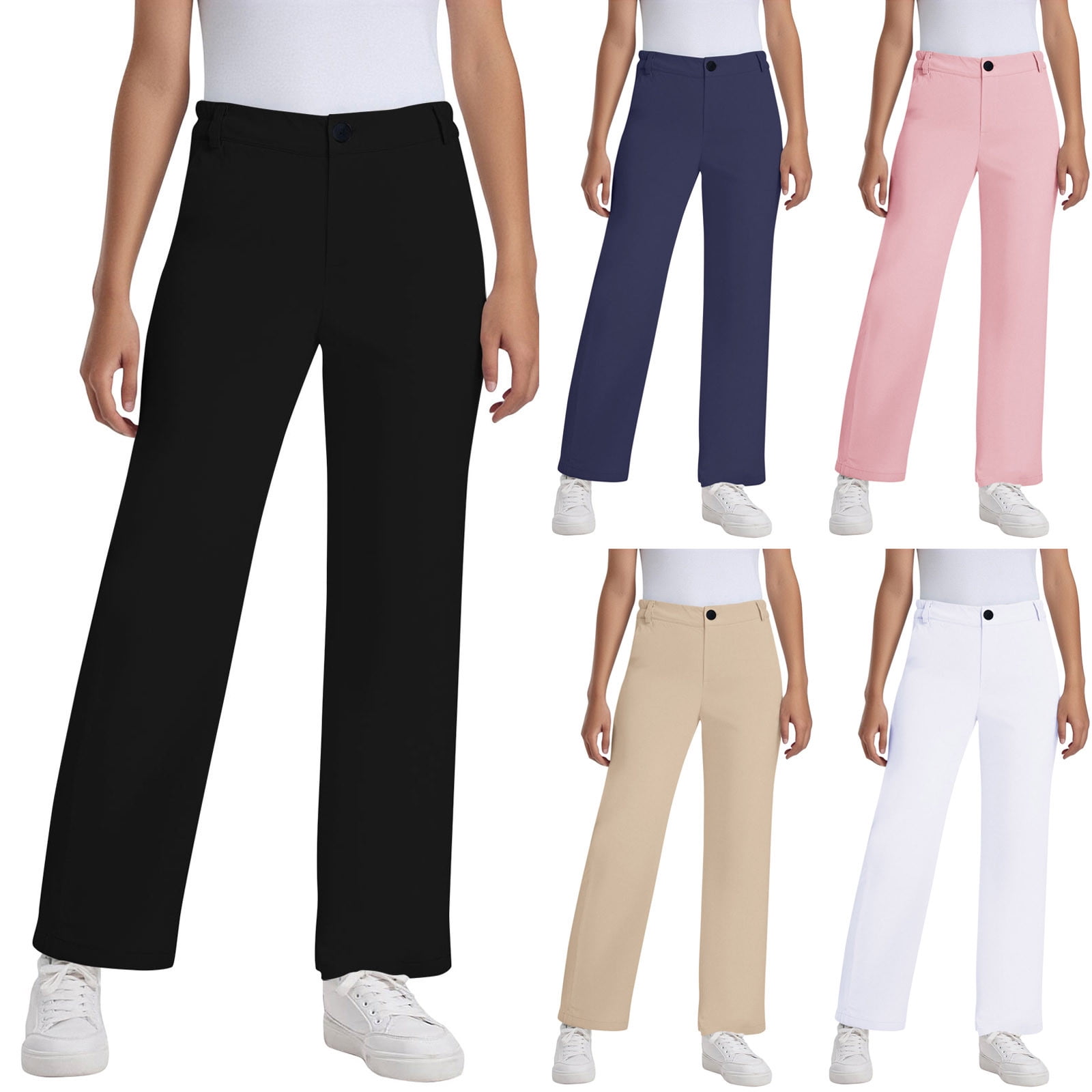 Boys School Uniform Pants Chino Pants for Toddler to Youth Girls Kids Adjustable Waist Cotton Regular Slacks Blue 15-16 Years