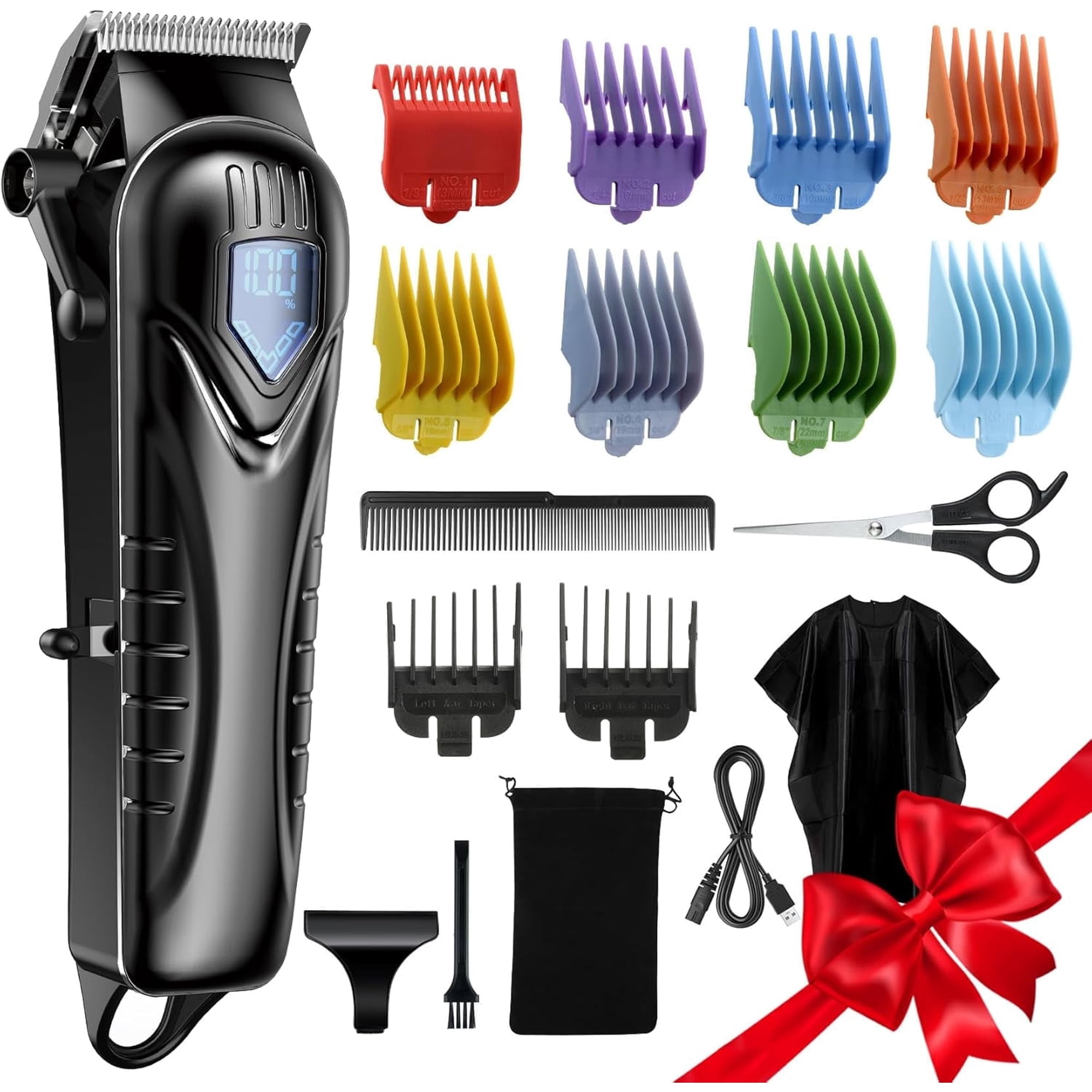 Teetheory Hair Clippers for Men&Women Professional, Low Noise Cordless Hair Cutting Kit with 10 Color Combs, LED Display, Men Gifts - Black