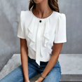 thumbnail image 6 of Kaemgyyd Shirts for Women Dressy Ruffle Front Round Neck Top Button up Short Sleeve Business Casual Summer Blouse, 6 of 6