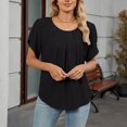 thumbnail image 6 of Stichou Women's Casual Tops 2026 Round Neck Basic Pleated Short Sleeve Loose Fit Curved Back Chiffon Blouses Tshirts Black L, 6 of 7