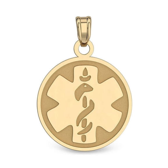 14K Gold Round Medical Pendant - 1 Inch x 1 Inch