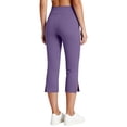 thumbnail image 5 of Pull On Capris for Women Elastic Waist Stretch Side Slit Capris with Pockets Dressy Casual Work Leggings Purple L, 5 of 7