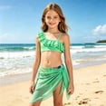 thumbnail image 2 of Confree For Girls Summer 3 Piece Swimwear Graphic Print Bathing Suits Holiday Soft Casual Toddler Girls Swimsuit Size 9-10 Years Green, 2 of 6