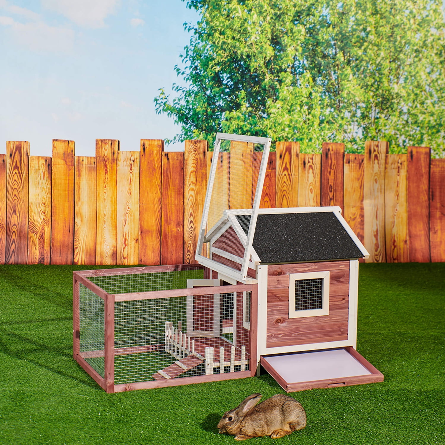Kadyn Poultry Cage w/ Wire Fence, chicken coop Hutch Cage for Backyard and Outdoors, Auburn Kadyn Poultry Cage w/ Wire Fence, chicken coop Hutch Cage for Backyard and Outdoors, Auburn
