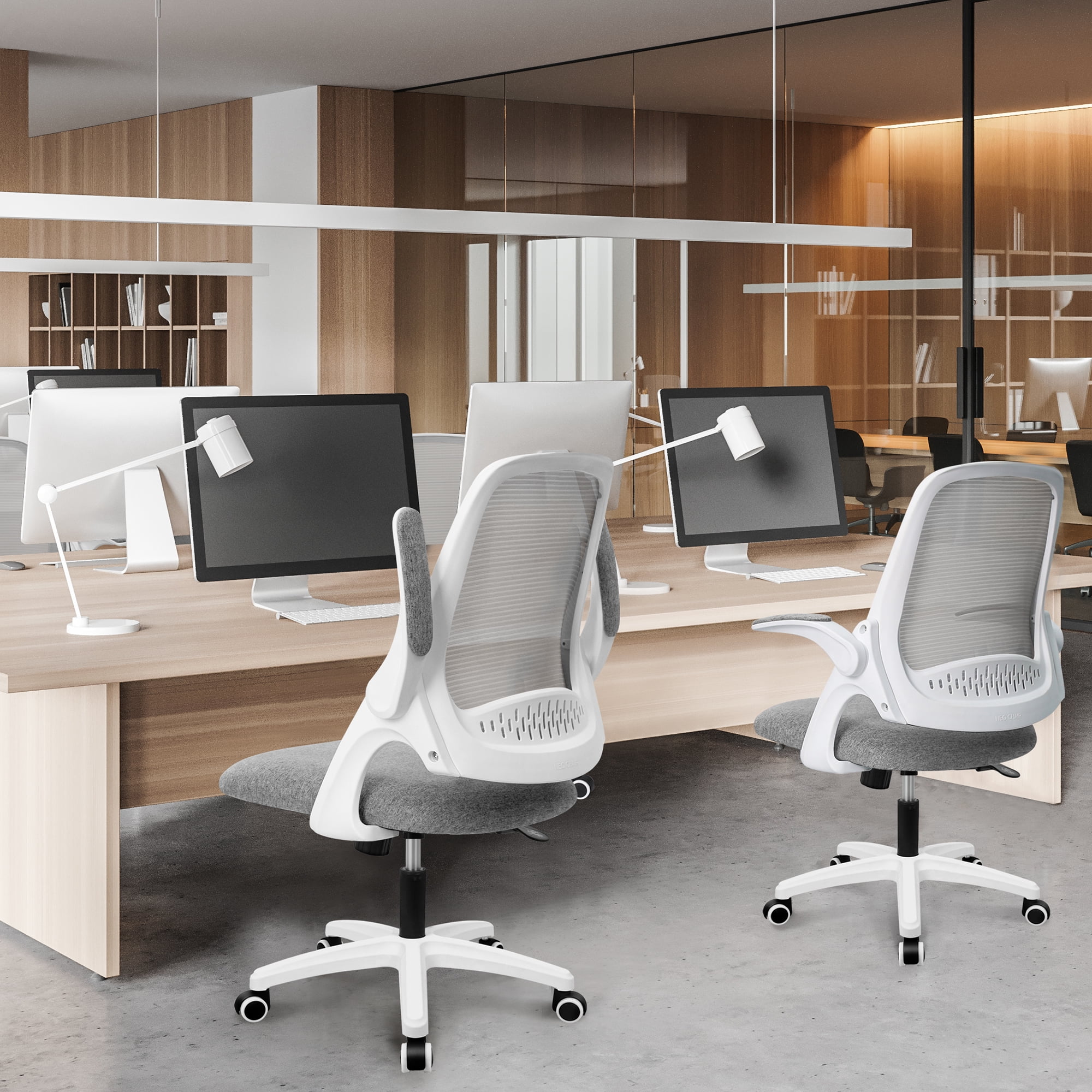 NEO CHAIR Office Chair, Flip-up Padded Armrests Desk Chair, Ergonomic Back Support, Gray