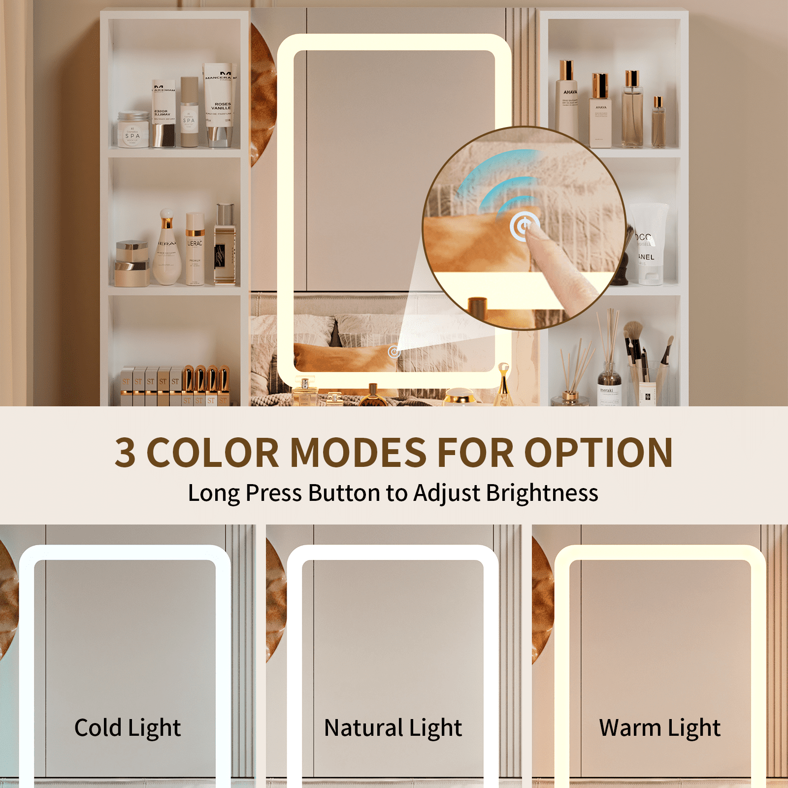 Hommpa Vanity Set with Mirror, Girls Makeup Vanity with  LED Lights, White Vanity Desk with Drawers, Vanity Table with Charging Station for Women Bedroom Storage