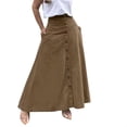 thumbnail image 3 of Women's High Waisted Midi Skirt, Elegant Solid Color Front Button A-Line Skirt with Pockets and Side Slit, Versatile All Seasons Work Skirt for Office and Casual Wear Brown L, 3 of 9