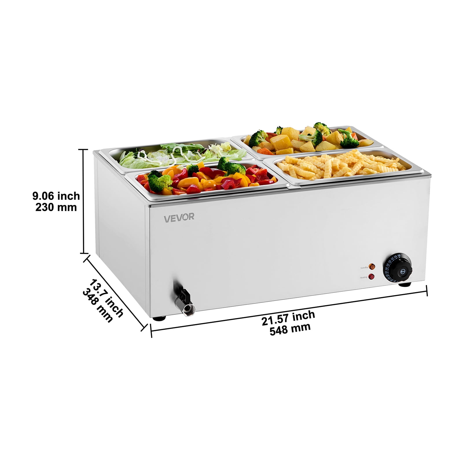 VEVOR 24QT Commercial Food Warmer, 4-Pan Electric Steam Table, 1200W Professional Countertop Stainless Steel Buffet Bain Marie with 86-185°F Temp Control for Catering, Buffet, Parties, Restaurants