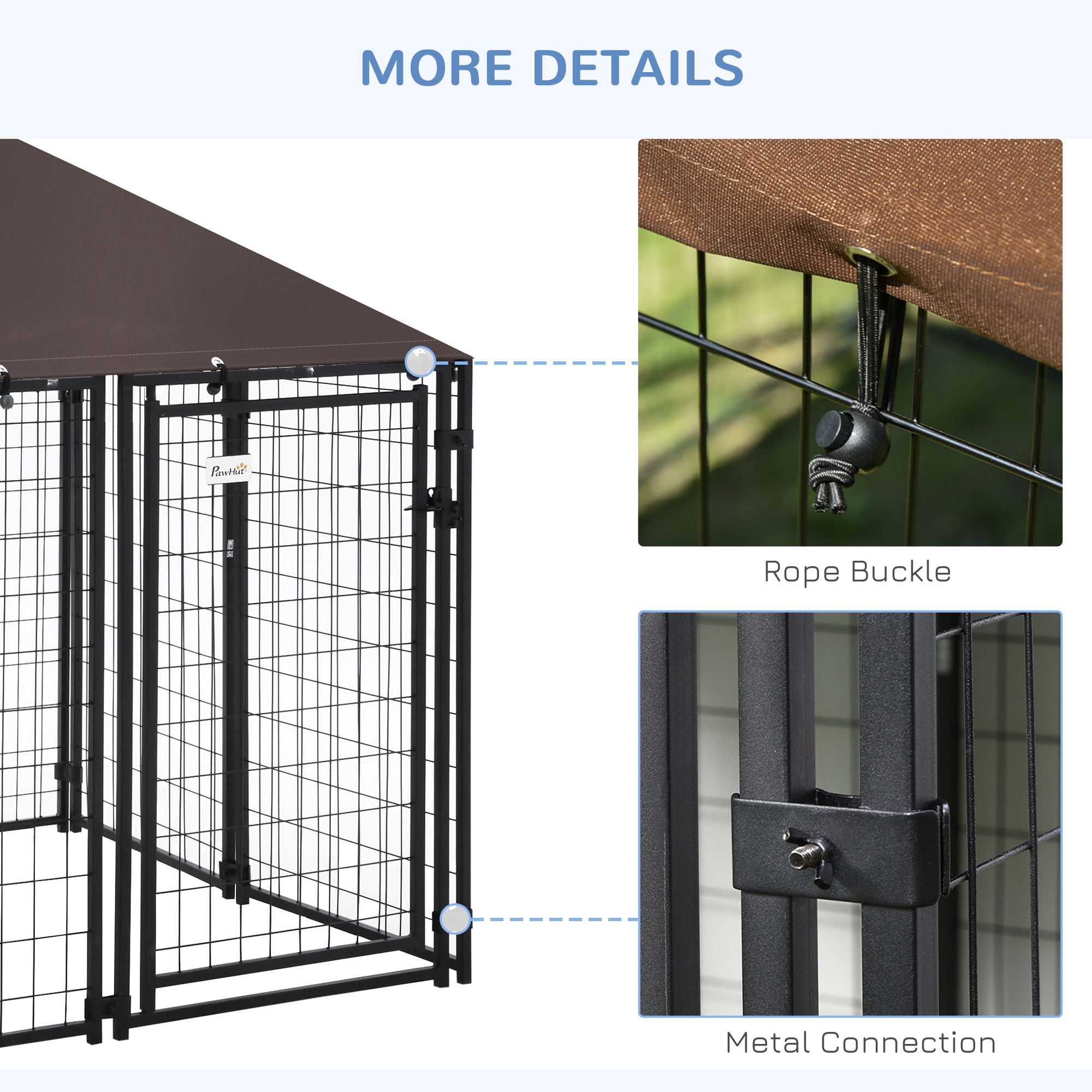 imerelez Dog Kennel Outdoor, Walk-in Pet Playpen, Welded Wire Steel Dog Fence with Water-and UV-Resistant Canopy, Jet Black 5' x 5' x 5'