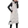 thumbnail image 2 of SAYOO Women Puffer Quilted Thick Hooded Long Vest Elegant Winter Warm Sleeveless Down Coats Jackets Outerwear, Beige X-Large, 2 of 7