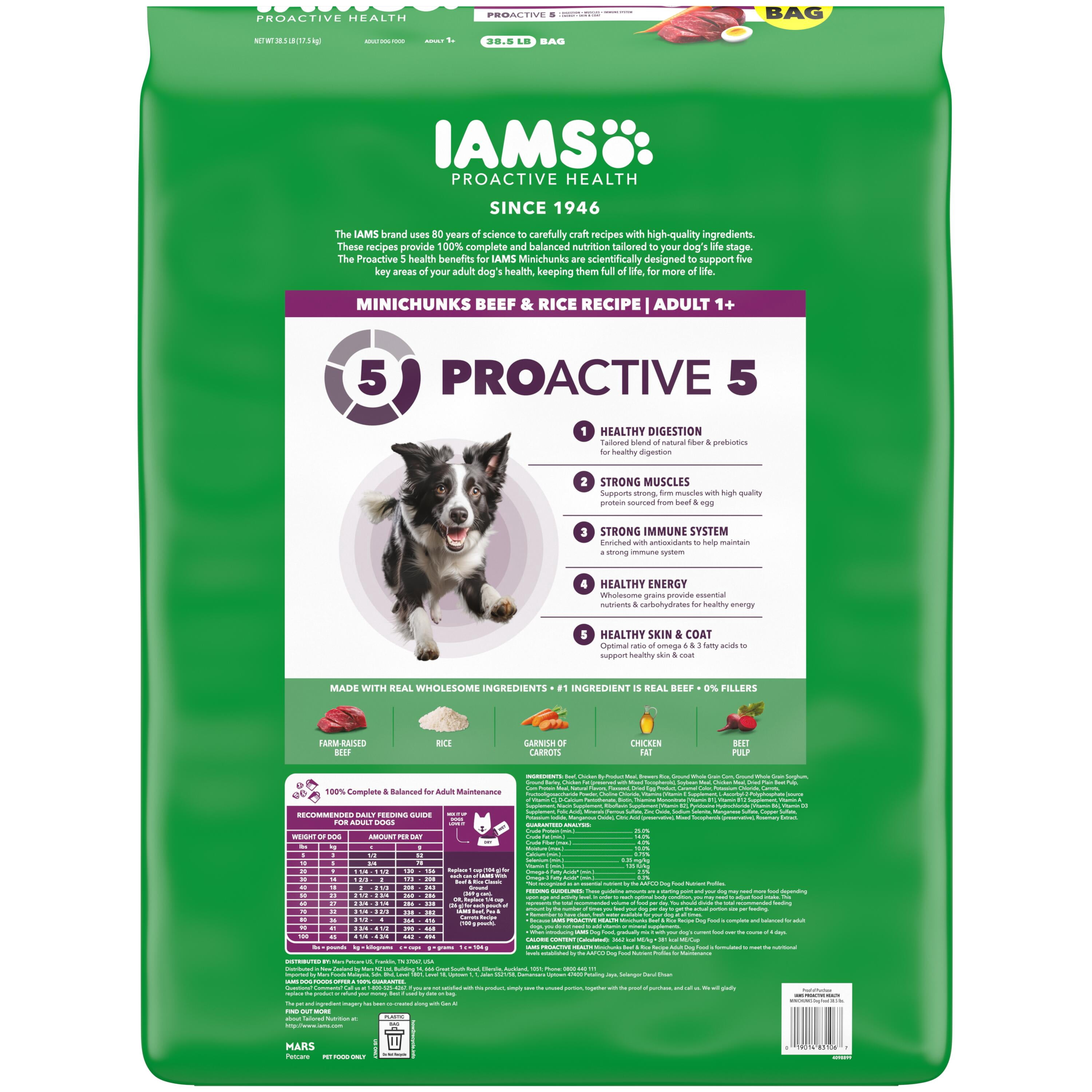 IAMS Proactive Health Adult Minichunks Beef & Rice Recipe Dry Dog Food, 38.5lb Bag