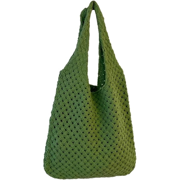 Kukuzhu Women's Crochet Tramp Bag Knitted Tote Bag Large Shoulder Tote Bag Vintage Woolen Shopping Bag Hand-Woven Bag