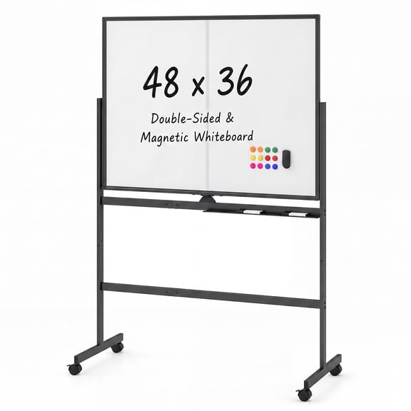 Costway 48" x 36" Mobile White Board with Lockable Universal Wheels, Rolling Stand for Home Black