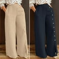 thumbnail image 3 of Womens Pants Clearance Women's Button-Split Wide-Leg Pants High-Waist Trousers Loose-Fitting Casual Pants, 3 of 4
