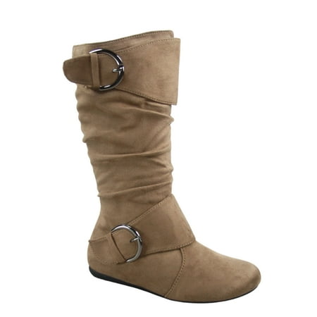 

Zone 70 Women s Comfort Zipper Buckle Slouch Casual Flat Heel Mid Calf Round Toe Boots ( Taupe 6.5)