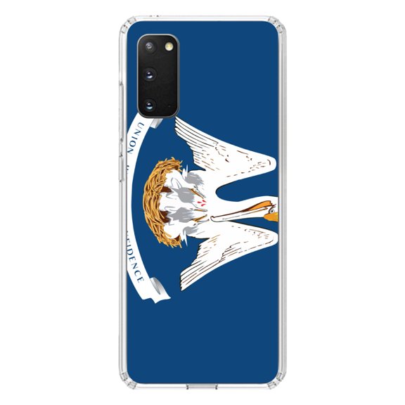 DistinctInk Clear Shockproof Hybrid Case for Galaxy S20 ULTRA / 5G (6.9" Screen) - TPU Bumper, Acrylic Back, Tempered Glass Screen Protector - Louisiana State Flag - US State Flag