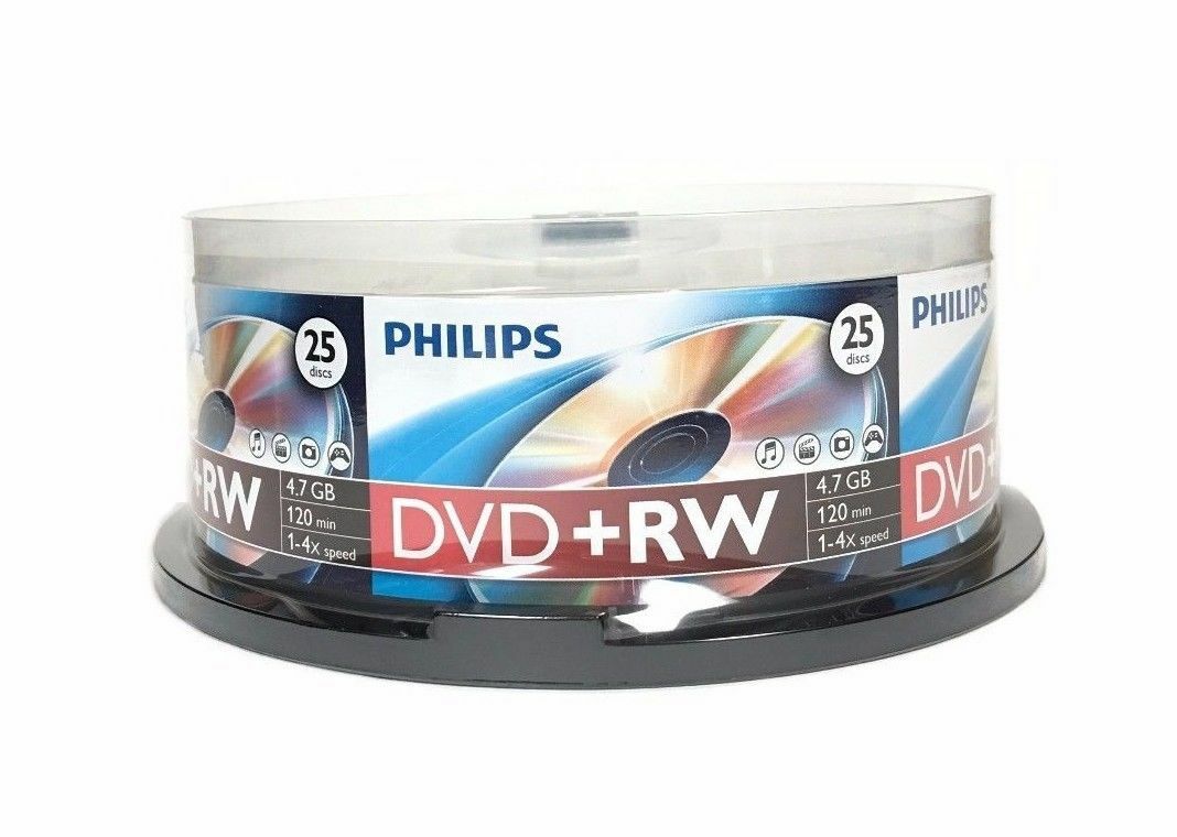 50 PHILIPS 4X DVD+RW DVDRW ReWritable Blank Disc Storage Media 4.7GB