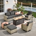 thumbnail image 5 of Ovios 9 Pieces Outdoor Patio Sectional Furniture with 54" Gas Propane Fire Pit Table All-Weather Rattan Wicker Conversation Set with Swivel Glider Rocking Chair for Backyard, 5 of 10