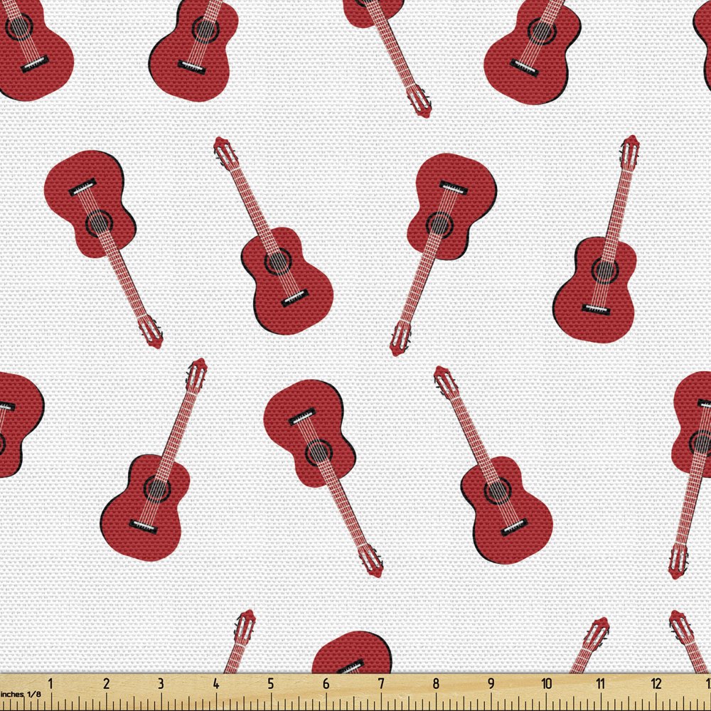 Guitar Upholstery Fabric by the Yard, Repeating Minimal Illustration Classic Western Musical
